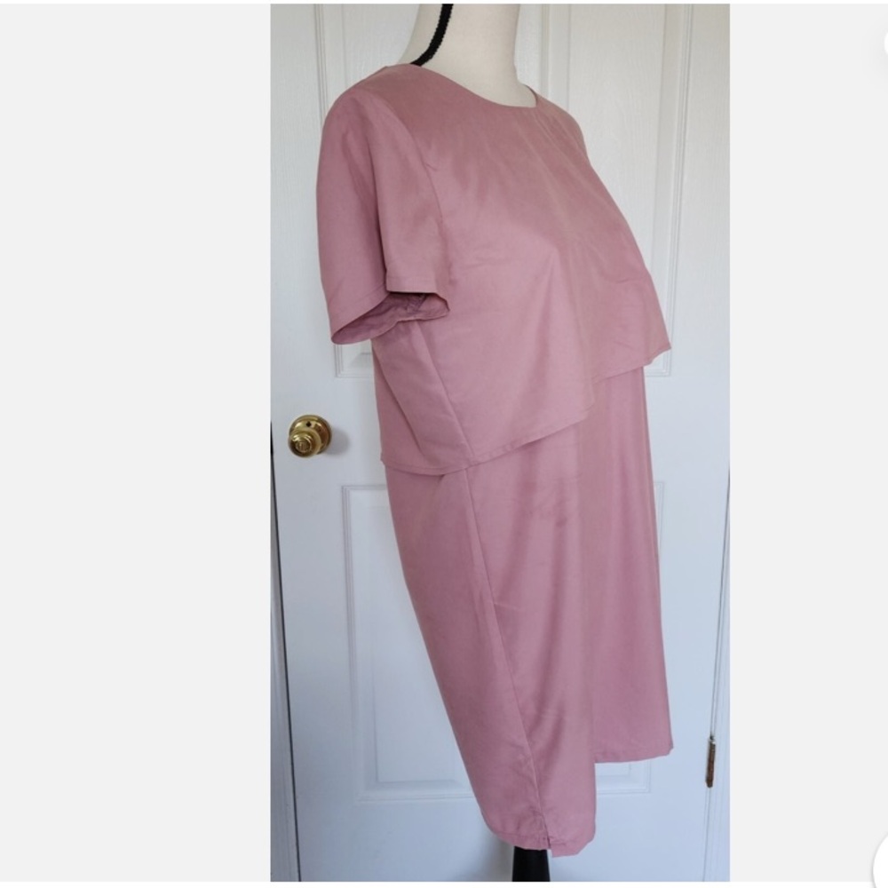 TAHARI Pink Short Sleeve Layered Dress Size 8